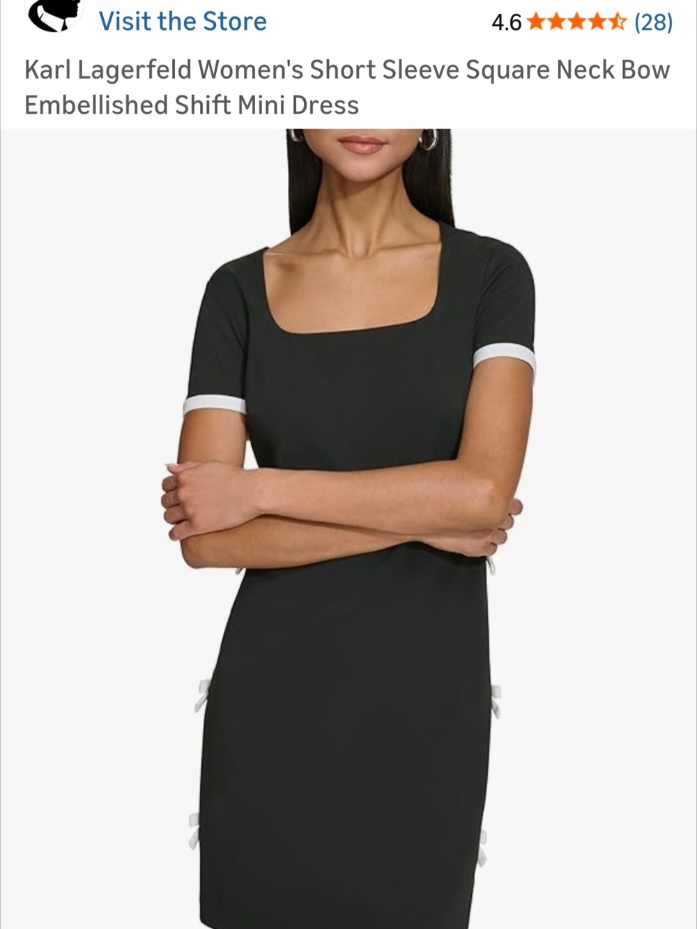 Karl Lagerfeld Black Mini Dress with White Bows, Square Neck